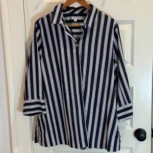 Chico's No-Iron Stretch Striped Shirt - Navy - Size 3 (16)